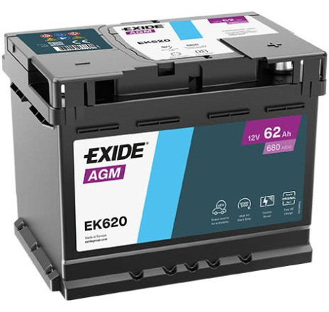 Acumulator EXIDE AGM 62Ah 680A 12V Start-Stop – EK620 Acumulator EXIDE AGM 62Ah 680A 12V Start-Stop – EK620