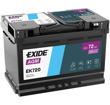 Acumulator EXIDE AGM 72Ah 760A 12V Start-Stop – EK720 Acumulator EXIDE AGM 72Ah 760A 12V Start-Stop – EK720