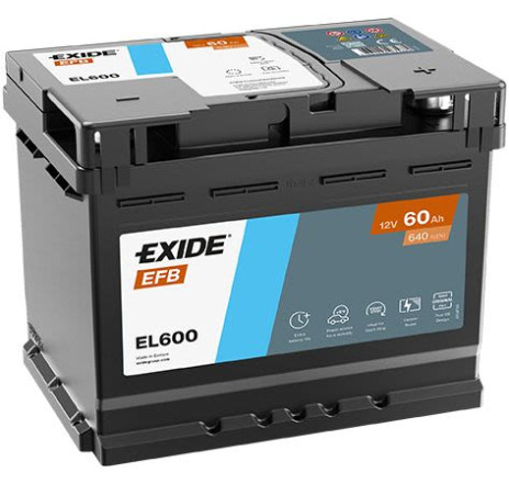 Acumulator EXIDE EFB 60Ah 640A 12V Start-Stop – EL600 Acumulator EXIDE EFB 60Ah 640A 12V Start-Stop – EL600