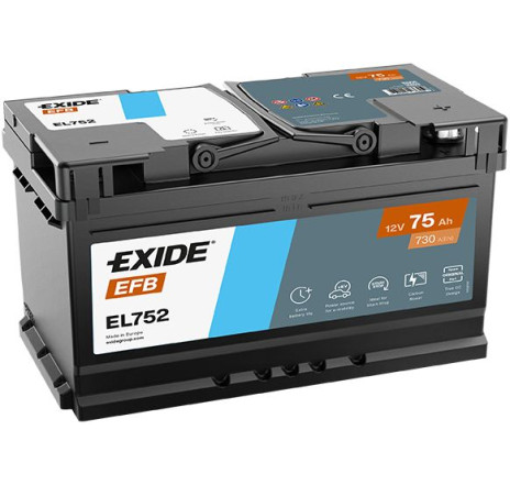 Acumulator EXIDE EFB 75Ah 730A 12V Start-Stop – EL752 Acumulator EXIDE EFB 75Ah 730A 12V Start-Stop – EL752