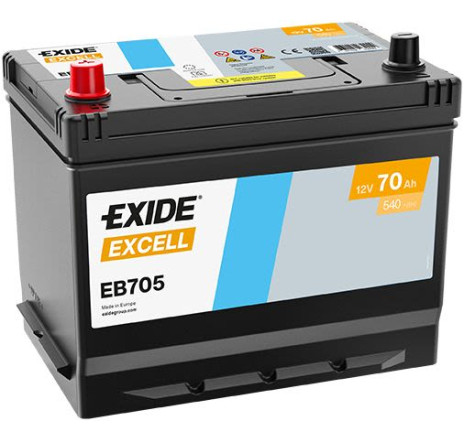 Acumulator EXIDE Excell Asia 70Ah 540A 12V Borne Inverse – EB705 Acumulator EXIDE Excell Asia 70Ah 540A 12V Borne Inverse – EB705