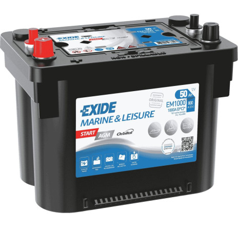 Acumulator EXIDE Marine & Leisure Start AGM 50Ah 800A 12V Borne Inverse – EM1000 Acumulator EXIDE Marine & Leisure Start AGM 50Ah 800A 12V Borne Inverse – EM1000