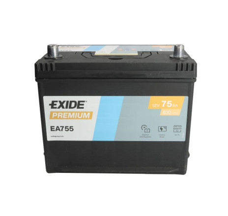 Acumulator EXIDE Premium Asia 75Ah 630A 12V Borne Inverse – EA755 Acumulator EXIDE Premium Asia 75Ah 630A 12V Borne Inverse – EA755