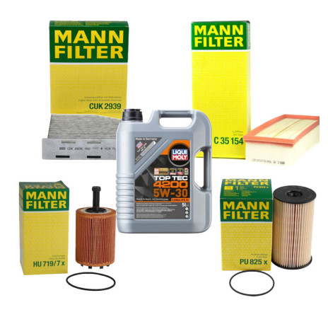 Pachet Revizie Ulei Liqui Moly 5L + Filtre Mann Volkswagen Passat B6 1.9/2.0 TDI (2005-2010) 4 filtre + carbon activ