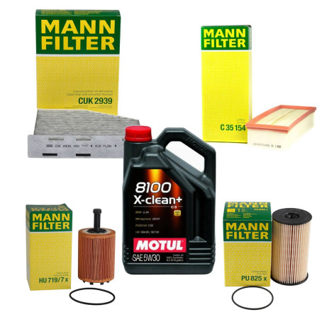 Pachet Revizie Ulei Motul 5L + Filtre Mann Volkswagen Passat B6 1.9/2.0 TDI (2005-2010) 4 filtre + carbon activ