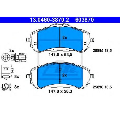 Set placute frana,frana disc ATE 13.0460-3870.2 Set placute frana,frana disc ATE 13.0460-3870.2