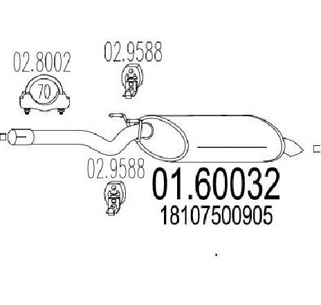 Toba esapament finala MTS 01.60032</br>Piesa auto pentru Sistemul de esapament Toba esapament finala MTS 01.60032</br>Piesa auto pentru Sistemul de esapament