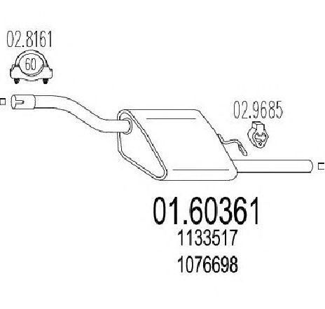 Toba esapament finala MTS 01.60361</br>Piesa auto pentru Sistemul de esapament Toba esapament finala MTS 01.60361</br>Piesa auto pentru Sistemul de esapament
