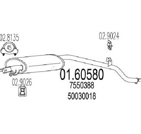 Toba esapament finala MTS 01.60580</br>Piesa auto pentru Sistemul de esapament Toba esapament finala MTS 01.60580</br>Piesa auto pentru Sistemul de esapament