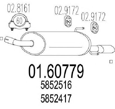 Toba esapament finala MTS 01.60779</br>Piesa auto pentru Sistemul de esapament Toba esapament finala MTS 01.60779</br>Piesa auto pentru Sistemul de esapament