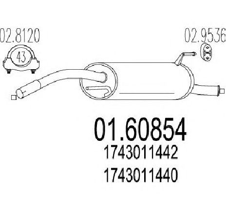 Toba esapament finala MTS 01.60854</br>Piesa auto pentru Sistemul de esapament Toba esapament finala MTS 01.60854</br>Piesa auto pentru Sistemul de esapament