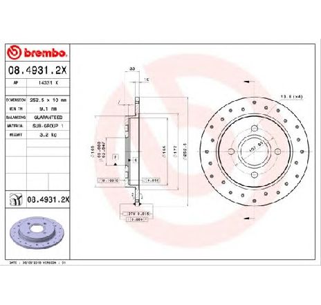 Disc frana BREMBO 08.4931.2X</br>Piesa auto pentru Frana disc Disc frana BREMBO 08.4931.2X</br>Piesa auto pentru Frana disc