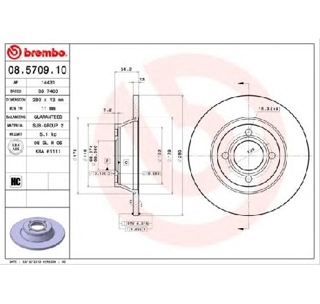 Disc frana BREMBO 08.5709.10</br>Piesa auto pentru Frana disc Disc frana BREMBO 08.5709.10</br>Piesa auto pentru Frana disc