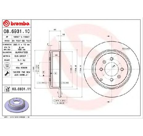 Disc frana BREMBO 08.6931.11</br>Piesa auto pentru Frana disc Disc frana BREMBO 08.6931.11</br>Piesa auto pentru Frana disc