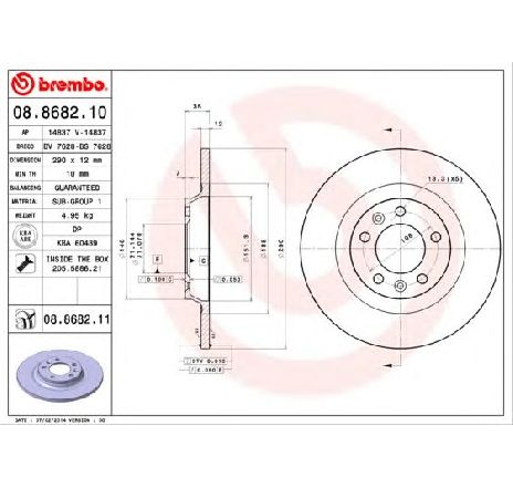 Disc frana BREMBO 08.8682.11</br>Piesa auto pentru Frana disc Disc frana BREMBO 08.8682.11</br>Piesa auto pentru Frana disc