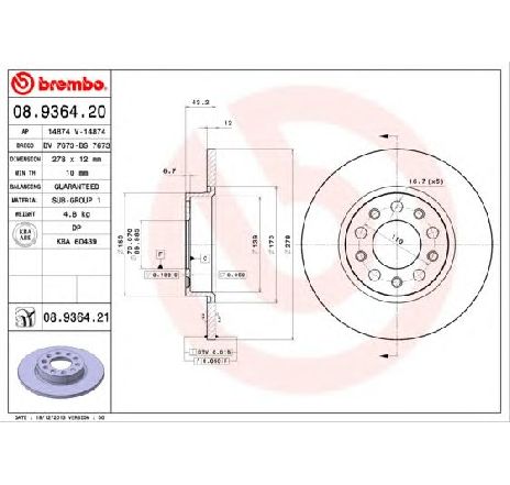 Disc frana BREMBO 08.9364.21</br>Piesa auto pentru Frana disc Disc frana BREMBO 08.9364.21</br>Piesa auto pentru Frana disc