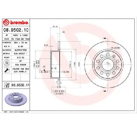 Disc frana BREMBO 08.9502.11</br>Piesa auto pentru Frana disc Disc frana BREMBO 08.9502.11</br>Piesa auto pentru Frana disc
