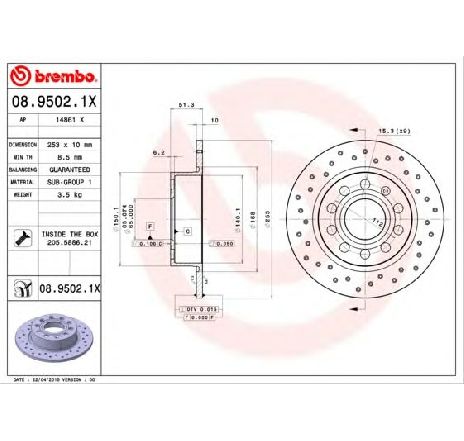 Disc frana BREMBO 08.9502.1X</br>Piesa auto pentru Frana disc Disc frana BREMBO 08.9502.1X</br>Piesa auto pentru Frana disc