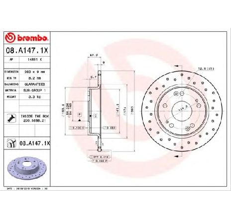 Disc frana BREMBO 08.A147.1X</br>Piesa auto pentru Frana disc Disc frana BREMBO 08.A147.1X</br>Piesa auto pentru Frana disc