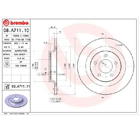 Disc frana BREMBO 08.A711.11 Disc frana BREMBO 08.A711.11