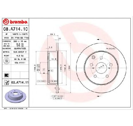 Disc frana BREMBO 08.A714.11 Disc frana BREMBO 08.A714.11