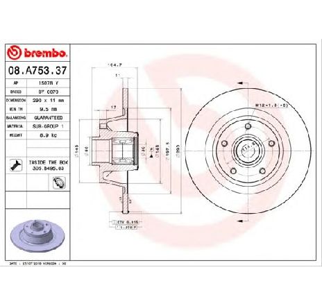 Disc frana BREMBO 08.A753.37</br>Piesa auto pentru Frana disc Disc frana BREMBO 08.A753.37</br>Piesa auto pentru Frana disc