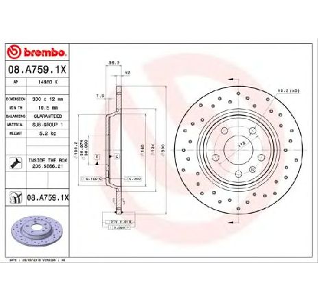 Disc frana BREMBO 08.A759.1X</br>Piesa auto pentru Frana disc Disc frana BREMBO 08.A759.1X</br>Piesa auto pentru Frana disc