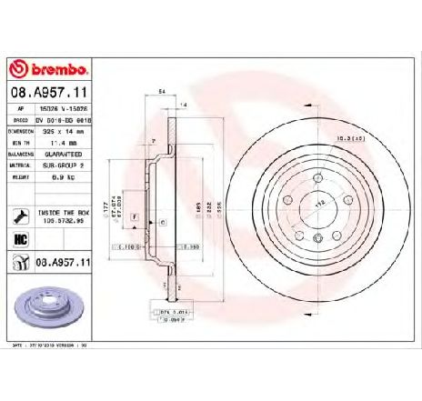 Disc frana BREMBO 08.A957.11</br>Piesa auto pentru Frana disc Disc frana BREMBO 08.A957.11</br>Piesa auto pentru Frana disc