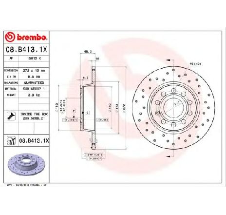 Disc frana BREMBO 08.B413.1X</br>Piesa auto pentru Frana disc Disc frana BREMBO 08.B413.1X</br>Piesa auto pentru Frana disc