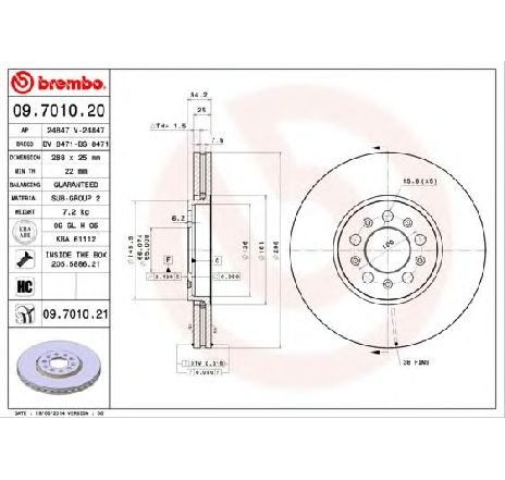 Disc frana BREMBO 09.7010.20</br>Piesa auto pentru Frana disc Disc frana BREMBO 09.7010.20</br>Piesa auto pentru Frana disc