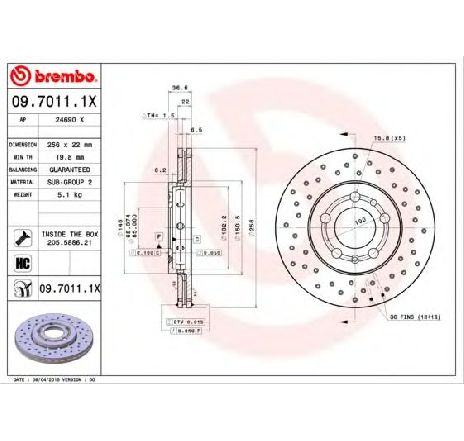 Disc frana BREMBO 09.7011.1X</br>Piesa auto pentru Frana disc Disc frana BREMBO 09.7011.1X</br>Piesa auto pentru Frana disc