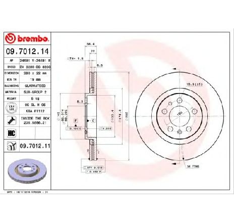 Disc frana BREMBO 09.7012.11</br>Piesa auto pentru Frana disc Disc frana BREMBO 09.7012.11</br>Piesa auto pentru Frana disc