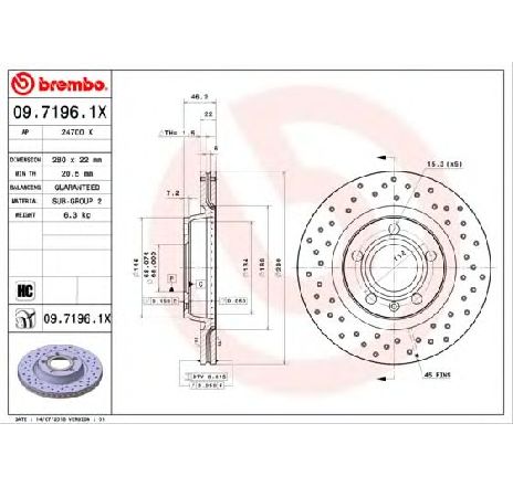 Disc frana BREMBO 09.7196.1X</br>Piesa auto pentru Frana disc Disc frana BREMBO 09.7196.1X</br>Piesa auto pentru Frana disc