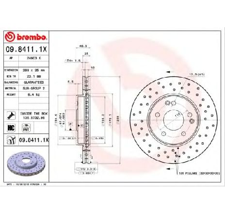 Disc frana BREMBO 09.8411.1X</br>Piesa auto pentru Frana disc Disc frana BREMBO 09.8411.1X</br>Piesa auto pentru Frana disc