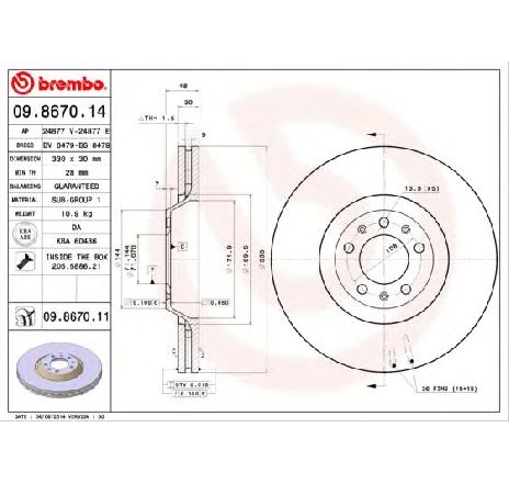 Disc frana BREMBO 09.8670.11</br>Piesa auto pentru Frana disc Disc frana BREMBO 09.8670.11</br>Piesa auto pentru Frana disc
