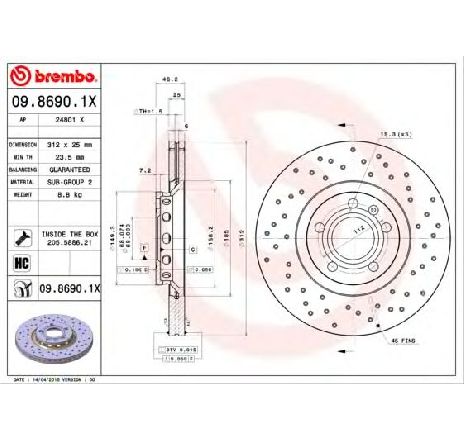 Disc frana BREMBO 09.8690.1X</br>Piesa auto pentru Frana disc Disc frana BREMBO 09.8690.1X</br>Piesa auto pentru Frana disc