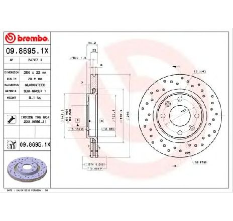 Disc frana BREMBO 09.8695.1X</br>Piesa auto pentru Frana disc Disc frana BREMBO 09.8695.1X</br>Piesa auto pentru Frana disc