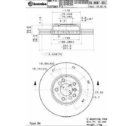 Disc frana BREMBO 09.8697.80 Disc frana BREMBO 09.8697.80