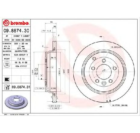 Disc frana BREMBO 09.8874.30</br>Piesa auto pentru Frana disc Disc frana BREMBO 09.8874.30</br>Piesa auto pentru Frana disc