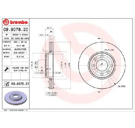 Disc frana BREMBO 09.9078.21</br>Piesa auto pentru Frana disc Disc frana BREMBO 09.9078.21</br>Piesa auto pentru Frana disc