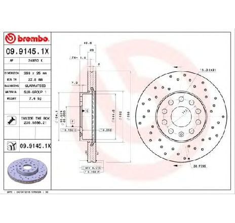 Disc frana BREMBO 09.9145.1X</br>Piesa auto pentru Frana disc Disc frana BREMBO 09.9145.1X</br>Piesa auto pentru Frana disc