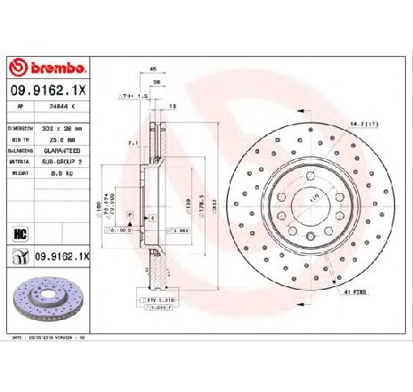 Disc frana BREMBO 09.9162.1X</br>Piesa auto pentru Frana disc Disc frana BREMBO 09.9162.1X</br>Piesa auto pentru Frana disc