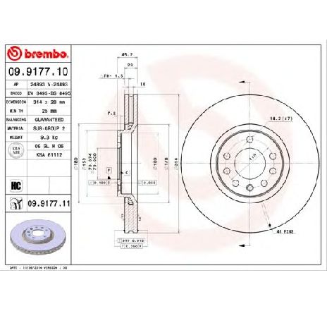 Disc frana BREMBO 09.9177.11</br>Piesa auto pentru Frana disc Disc frana BREMBO 09.9177.11</br>Piesa auto pentru Frana disc