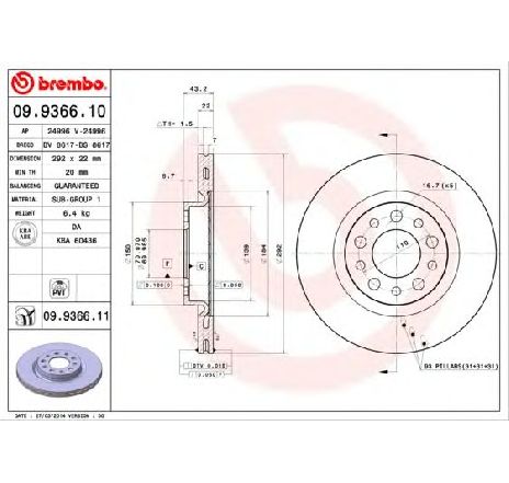 Disc frana BREMBO 09.9366.11 Disc frana BREMBO 09.9366.11
