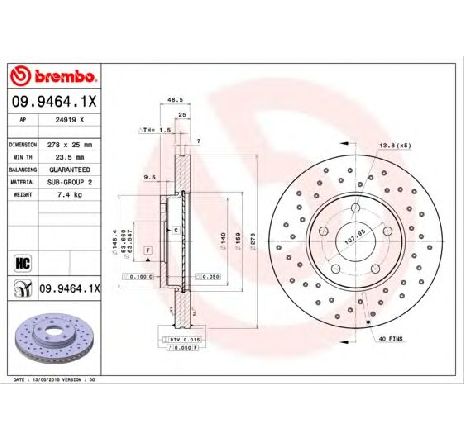 Disc frana BREMBO 09.9464.1X</br>Piesa auto pentru Frana disc Disc frana BREMBO 09.9464.1X</br>Piesa auto pentru Frana disc