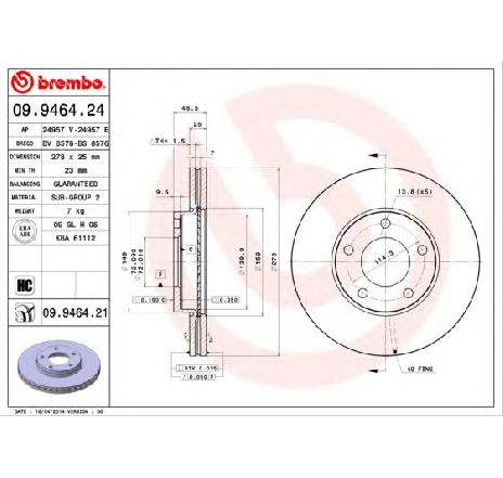 Disc frana BREMBO 09.9464.21 Disc frana BREMBO 09.9464.21