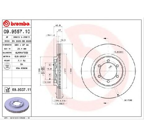 Disc frana BREMBO 09.9557.11 Disc frana BREMBO 09.9557.11