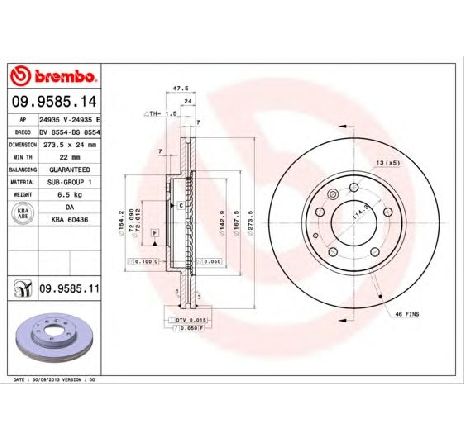 Disc frana BREMBO 09.9585.14</br>Piesa auto pentru Frana disc Disc frana BREMBO 09.9585.14</br>Piesa auto pentru Frana disc