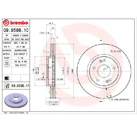 Disc frana BREMBO 09.9598.10 Disc frana BREMBO 09.9598.10