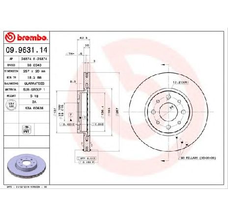 Disc frana BREMBO 09.9631.14</br>Piesa auto pentru Frana disc Disc frana BREMBO 09.9631.14</br>Piesa auto pentru Frana disc